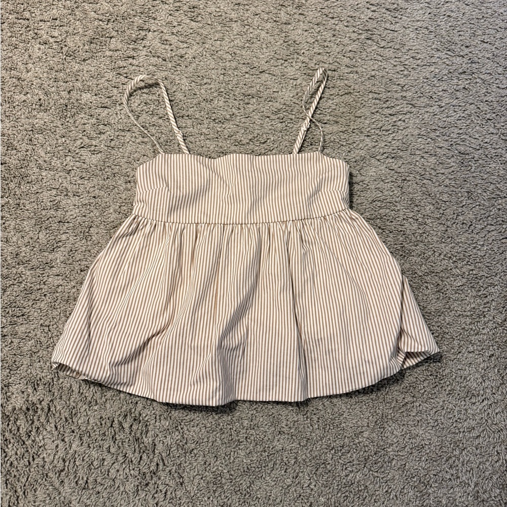 Derek Heart Tan and White Striped Top Medium